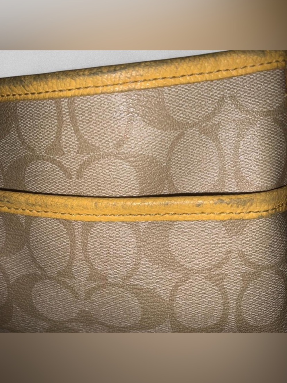 Coach Khaki and Yellow Trim Signature Crossbody Bag - Picture 3 of 5